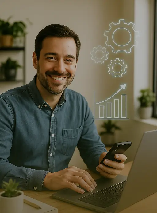 Profesional usando tecnología representa la misión de Alondria de apoyar a las empresas en su crecimiento a través de la automatización de procesos Profesional usando tecnología